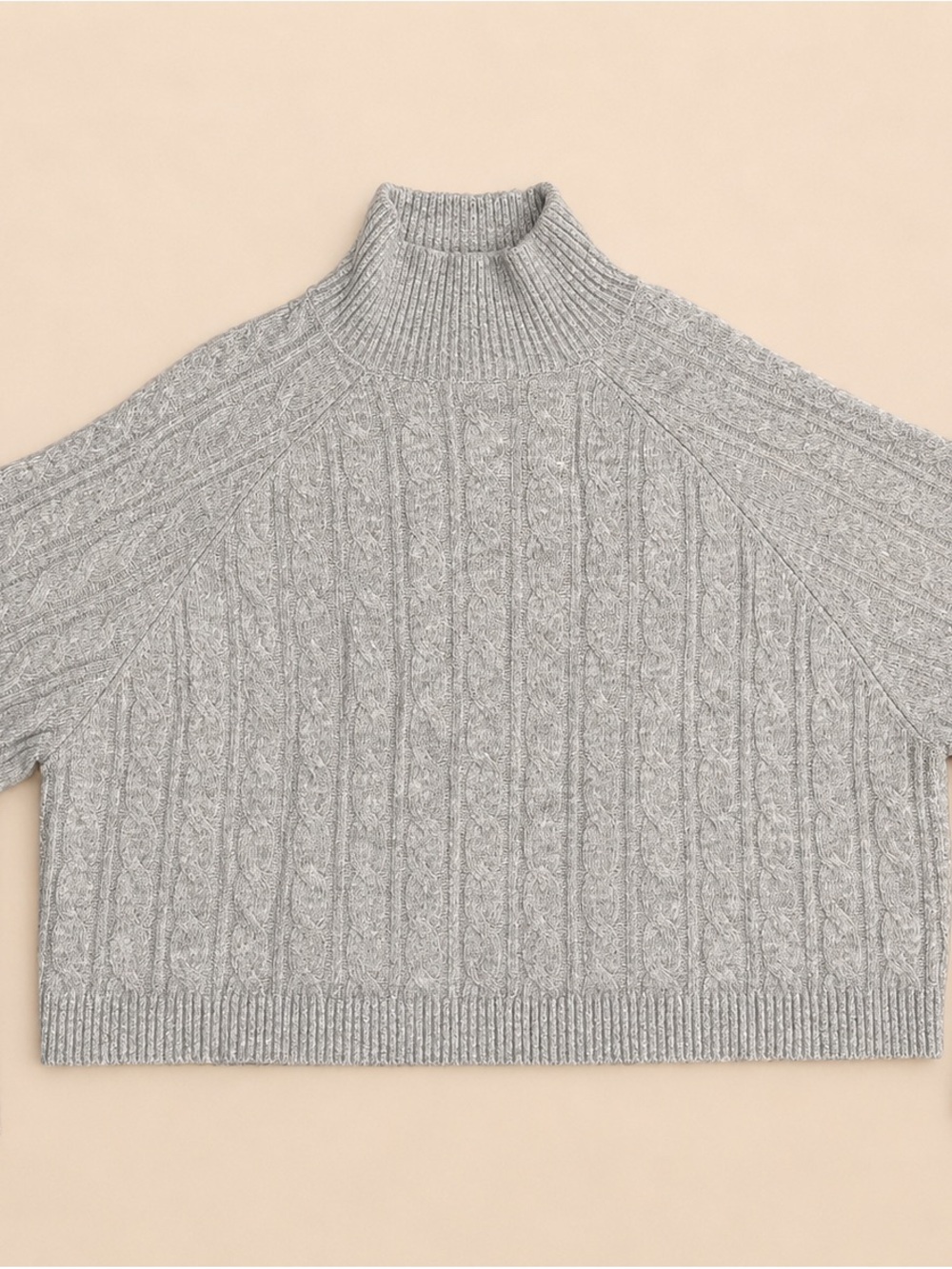 ✨ NWT | W Sz M | Grey Cropped Cable-Knit Mock Neck Sweater